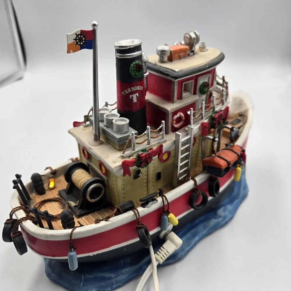 Lemax Carole Town 09 Collection The Robin Tug Boat Light Up Table Accent W Cord‎